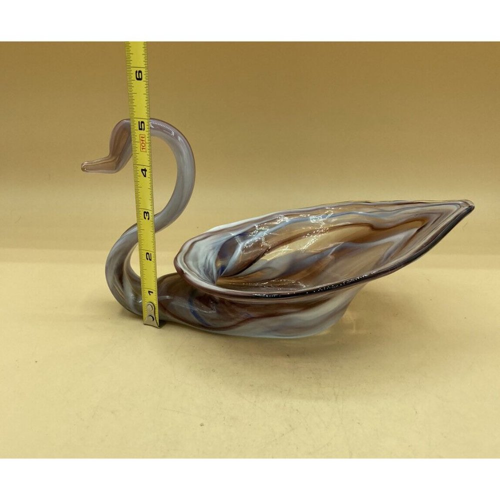 Swan Dish Cherokee Glass by Wagon Hill Art Glass Decor Vintage 5” X 9” - Picture 11 of 12